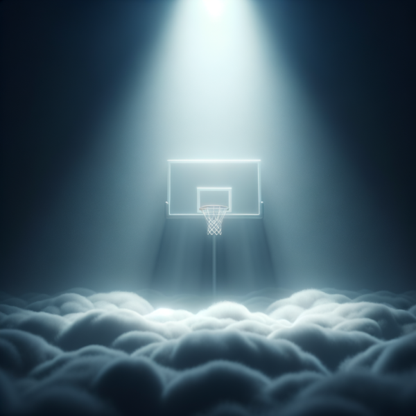 Glowing basketball hoop with a calm, focused atmosphere, reflecting clarity and concentration under hypnosis