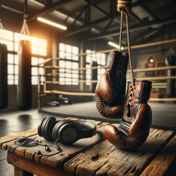 Athlete with headphones preparing for a boxing match