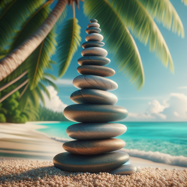 stacked stones on a beach symbolizing balanced resilience