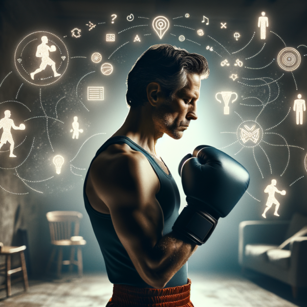 Boxer visualizing boxing strategies with determination