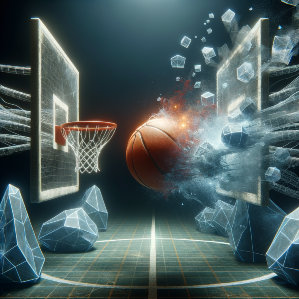 An image of a basketball metaphorically breaking through a barrier