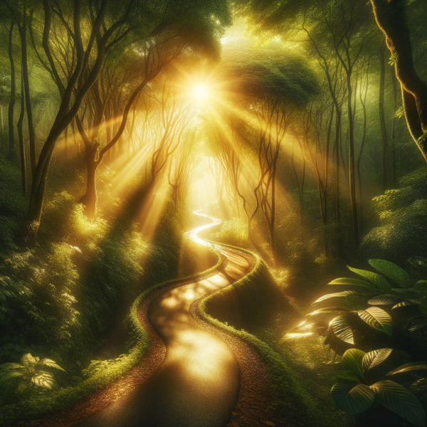 Bright path through a tranquil forest representing clear focus