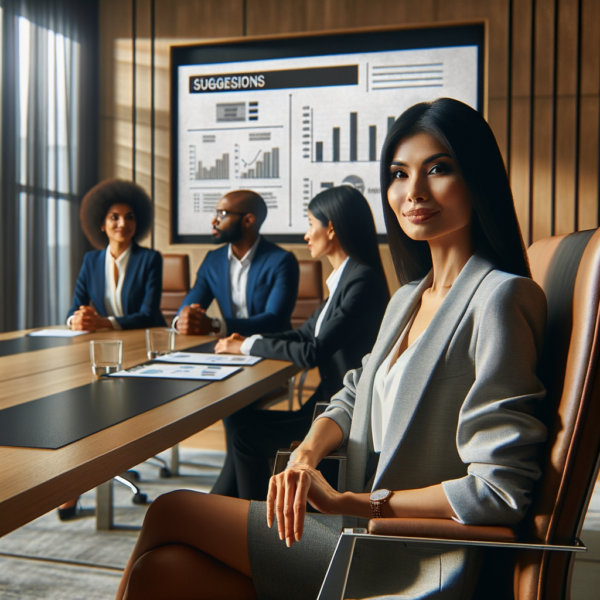 Image of a confident businesswoman leading a meeting