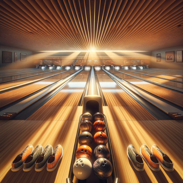 Peaceful bowling alley with lanes stretching into the distance at sunset