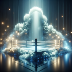 Boxing arena with ethereal light and calming atmosphere for hypnosis audio