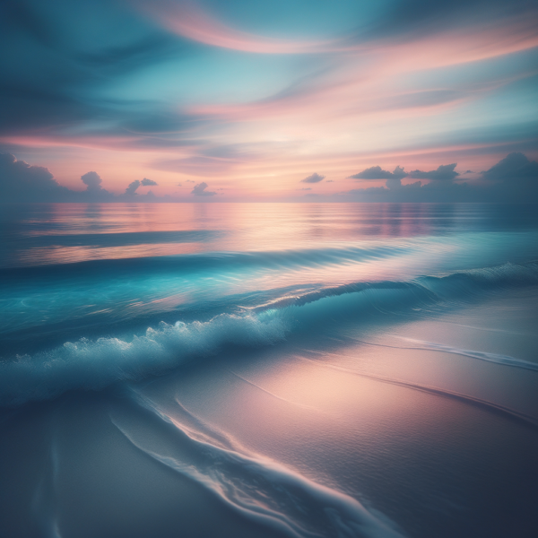 Gentle ocean waves at sunset creating relaxing mood