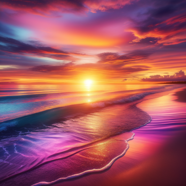 Ocean waves gently lapping a peaceful beach at sunset