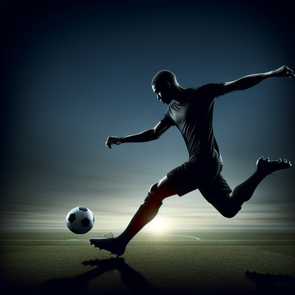 Soccer player's silhouette in a moment of deep focus on an open field