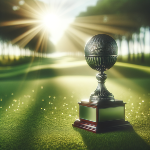 Golfer proudly holding a trophy after a successful game