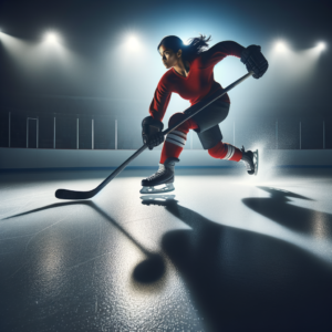 Dynamic hockey player performing on the ice during a game.