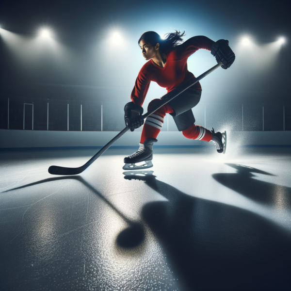 Dynamic hockey player performing on the ice during a game.