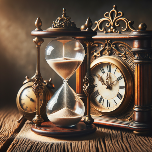 elegant hourglass and clock symbolizing mastery of time