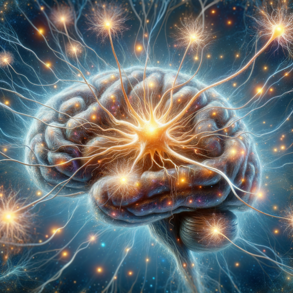 Artistic representation of neurons firing, symbolizing the brain's activity during hypnosis for sports enhancement