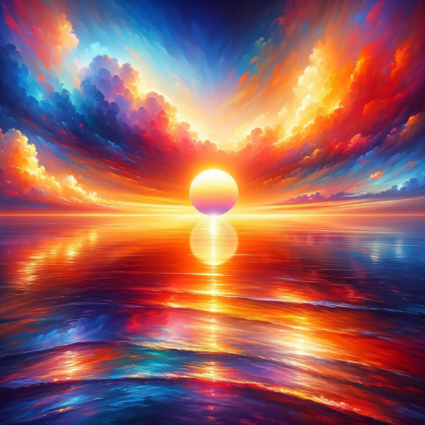 A vibrant sunrise over a calm ocean symbolizing a fresh start.