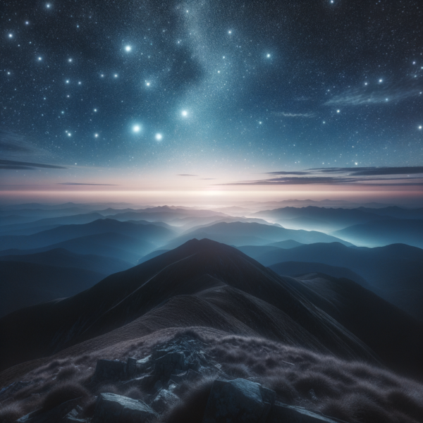 A peaceful night sky viewed from a mountaintop, symbolizing emotional clarity.