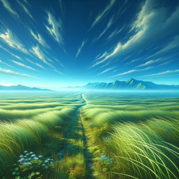 Path forward with open serene landscape