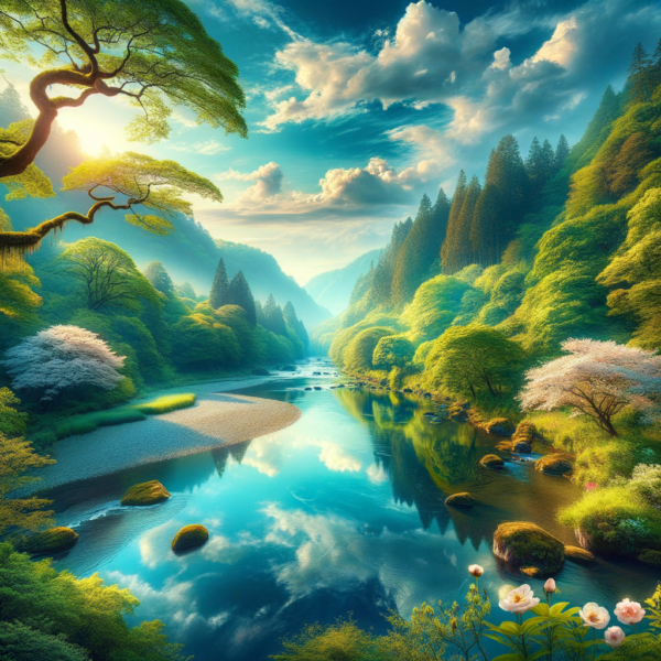 Serene flowing river under a calm sky symbolizing inner harmony