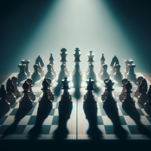 Chessboard glows under soft lighting representing focus and strategy