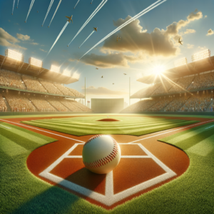 Visualization of baseballs soaring over a vast, sunny field