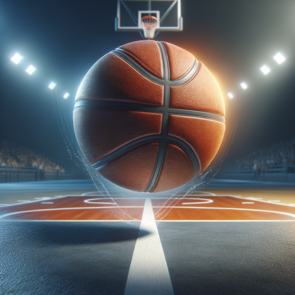 A close-up of a basketball with a light trail representing speed and skill