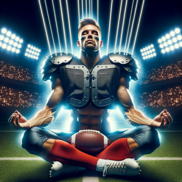 Focused football player visualizing success techniques