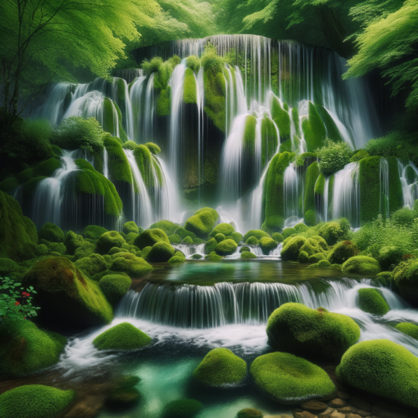 Calming waterfall representing ease and tranquility