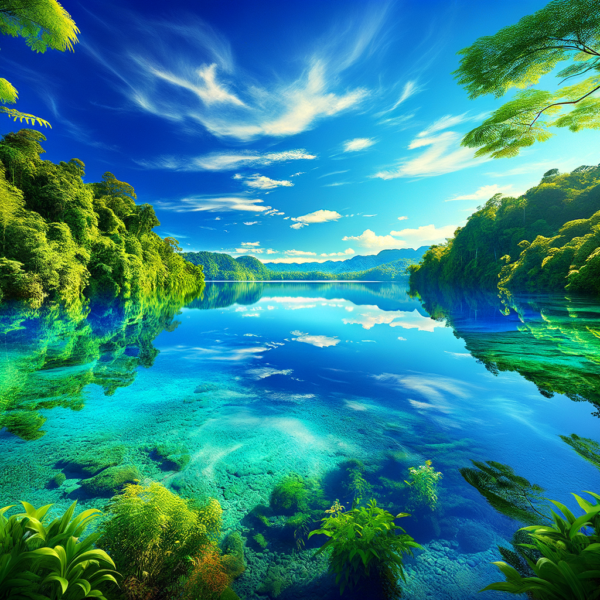 A clear blue sky over a peaceful lake indicating clarity and focus