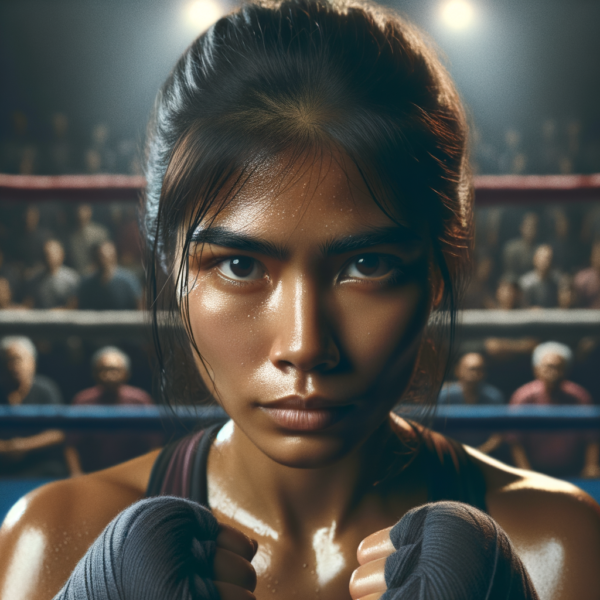 Visualization of a boxer with a focused look, symbolizing mental clarity and determination in boxing