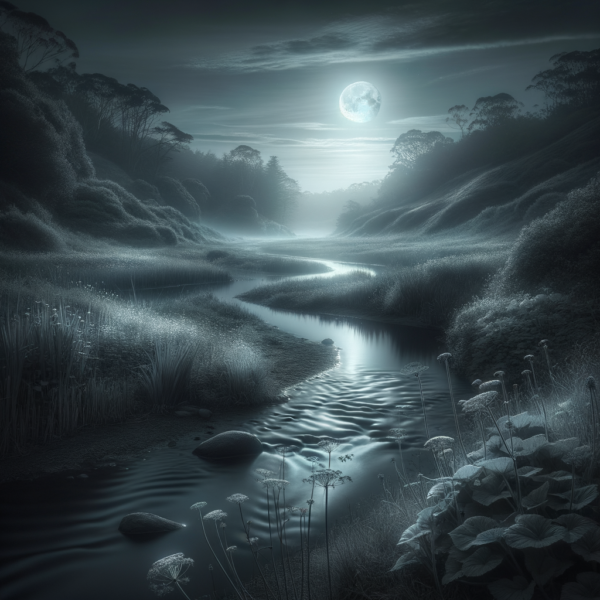 Peaceful night scene of a gentle stream for restful sleep