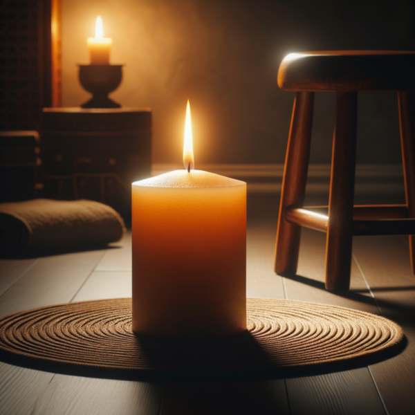 A glowing candle in a dark room, symbolizing inner light and self-discovery