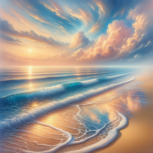 Gentle waves against the shore under a pastel sky for calming hypnosis