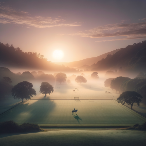 A serene polo field emphasizing focus through hypnosis