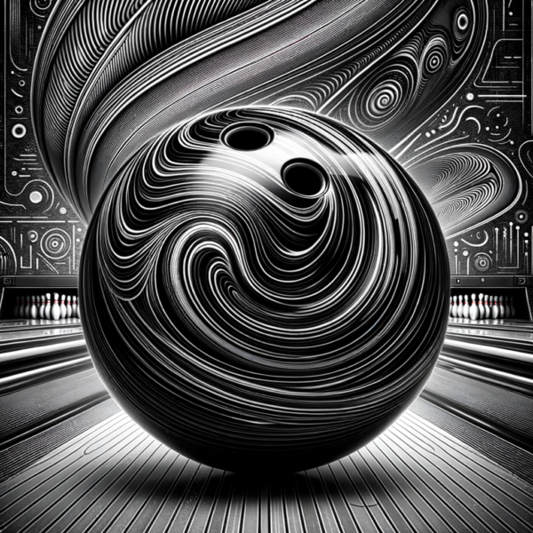 A hypnotic swirl with a bowling ball in the center, symbolizing precision and focus.