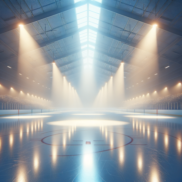 Ice rink under calming lights, serene atmosphere