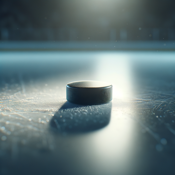 A lone puck on an ice rink symbolizing focus and precision