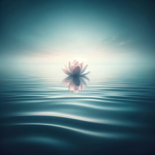 A single bloom emerging from a sea of tranquility symbolizing personal growth.