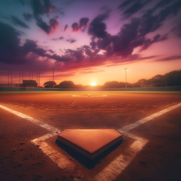 serene softball field under a vibrant sunset