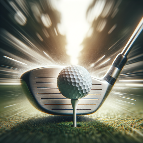 Close-up of a golf club hitting a ball in motion