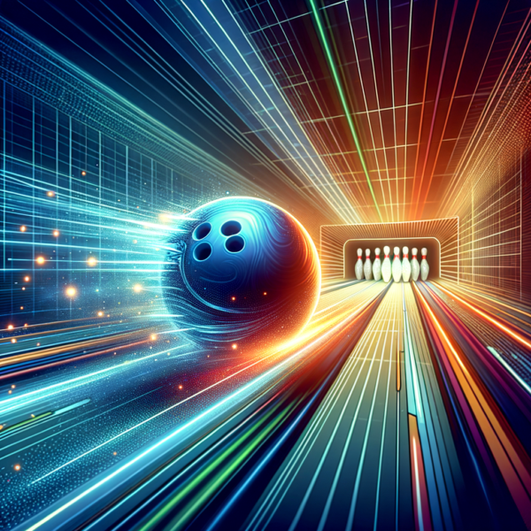 A smooth, glowing bowling ball mid-roll on an illuminated lane.