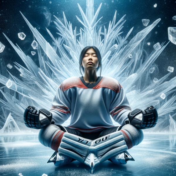 Focused ice hockey player visualizing a strategy