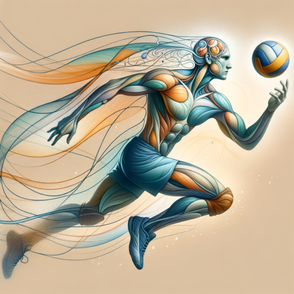 Illustration showing the connection of mind and body during a volleyball game