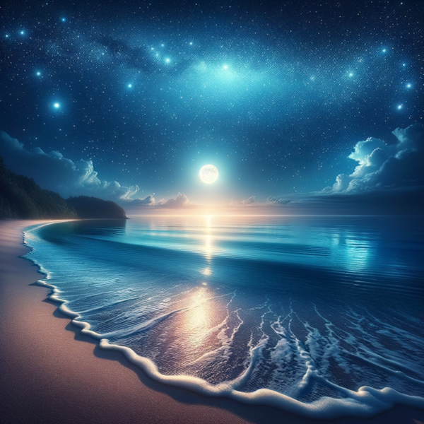 Tranquil moonlit night over a calm ocean representing peace