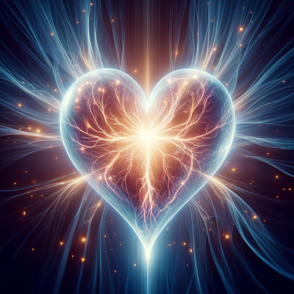 Heart symbol surrounded by gentle light, symbolizing vulnerability