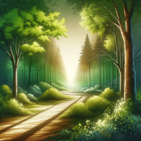 A tranquil forest path symbolizing a journey to sobriety