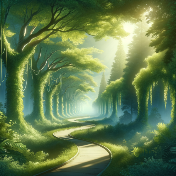 A pathway winding through a serene forest symbolizing a journey to resilience.