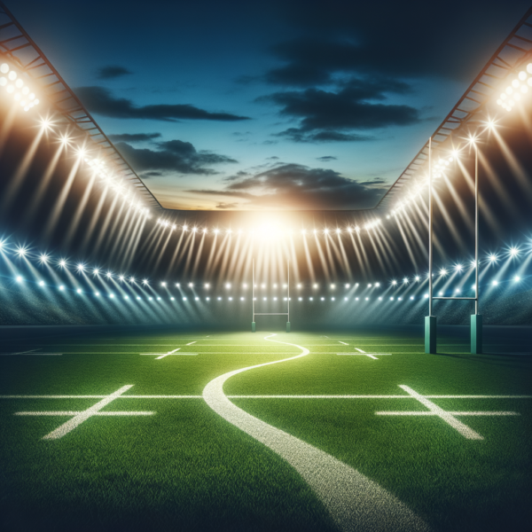 A rugby field path leading towards bright lights, signifying the journey towards mastery.