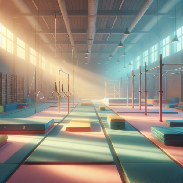 Calming gym setting with tranquil lighting and equipment