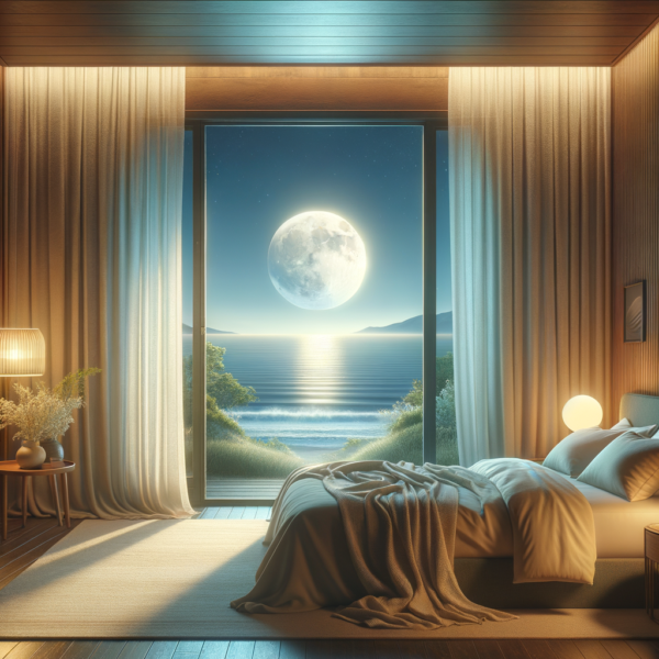 Quiet sleep sanctuary with soothing wave imagery