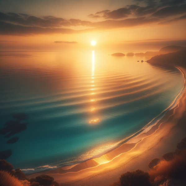 Relaxing sunrise over a calm ocean with gentle waves