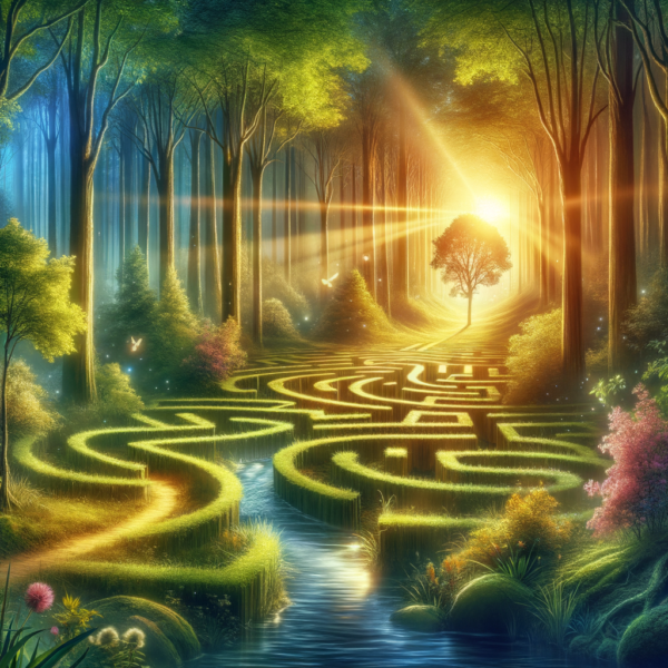 serene forest with winding paths symbolizing mental clarity and academic success